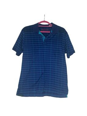 Robert Graham Navy Blue Grid Short-Sleeve Polo Large 100% Cotton